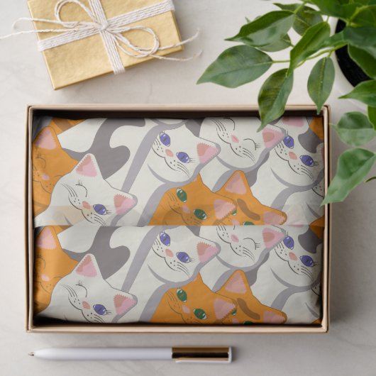 Ginger Weiße Katze Diagonalmuster Seidenpapier (Geschenk)