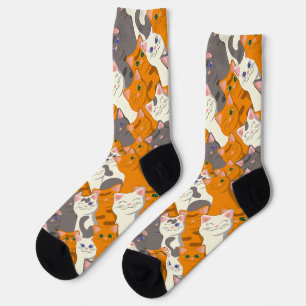 Ginger Weiße Katze Diagonalmuster Socken