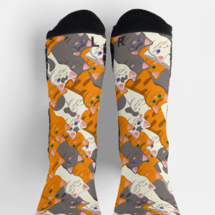 Ginger Weiße Katze Diagonalmuster Socken