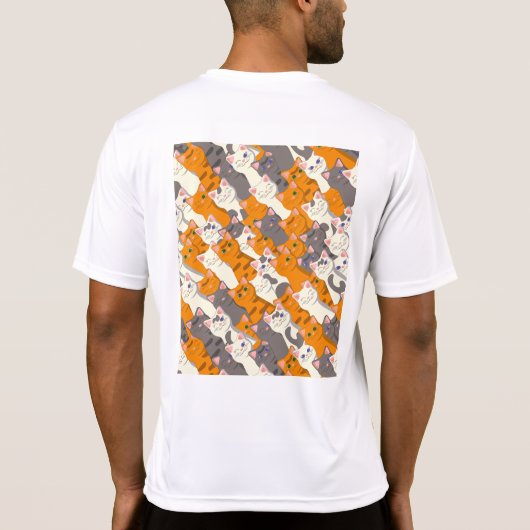 Ginger Weiße Katze Diagonalmuster T-Shirt (Rückseite)