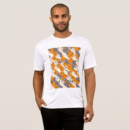 Ginger Weiße Katze Diagonalmuster T-Shirt (Vorne ganz)