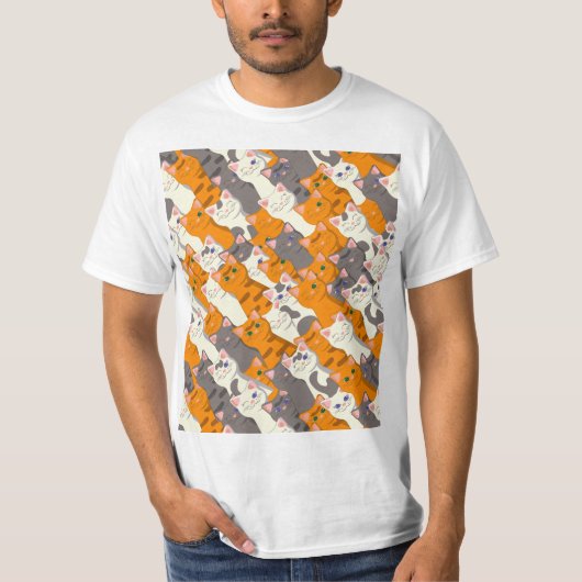 Ginger Weiße Katze Diagonalmuster T-Shirt (Vorderseite)