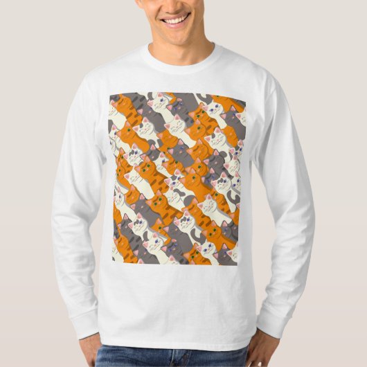 Ginger Weiße Katze Diagonalmuster T-Shirt (Vorderseite)