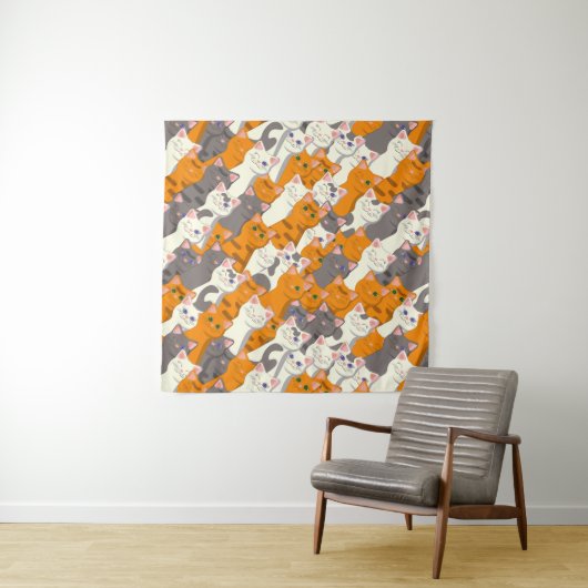 Ginger Weiße Katze Diagonalmuster Wandteppich (Beispiel (Horizontal))