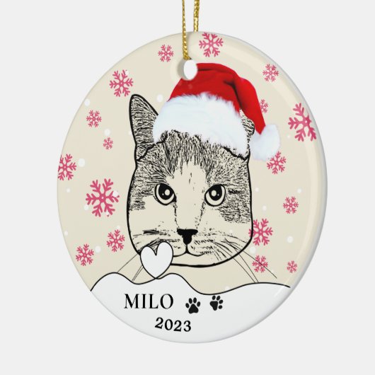 Ginger White Cat Personalisiert Hand Zeichnend Keramik Ornament (Links)