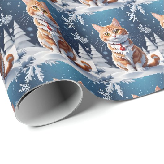 Ginger Winter Christmas Cat Geschenkpapier (Rolleneckpunkt)