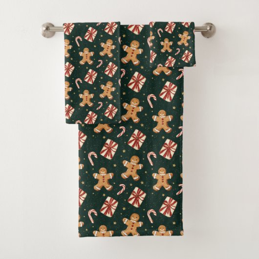Gingerbread and Peppermint Christmas Pattern Badhandtuch Set (Insitu)