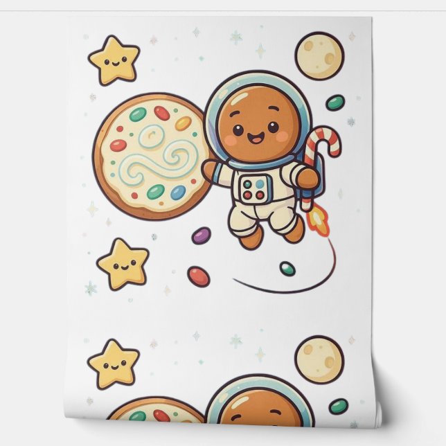 Gingerbread Astronaut Christmas Cute Space Decor Tapete (Abrollen)