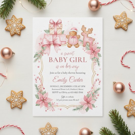 Gingerbread Baby Girl Shower Invitation Christmas Einladung