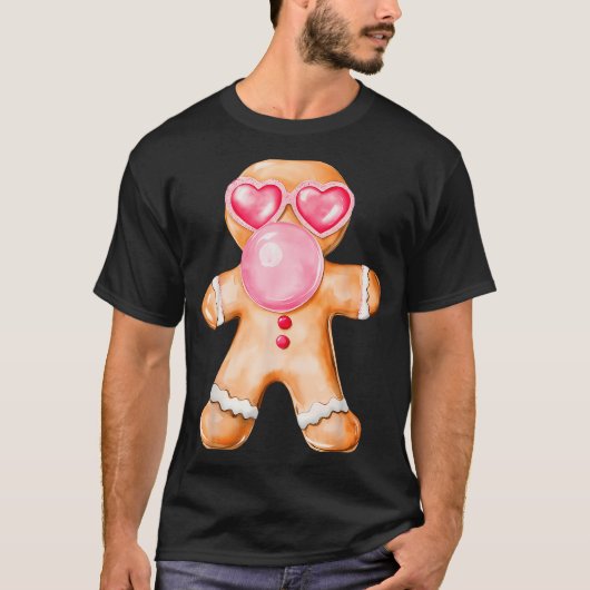 Gingerbread Blowing Bubble Gum Nk Sungles Christma T-Shirt (Vorderseite)