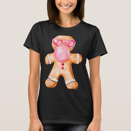 Gingerbread Blowing Bubble Gum Nk Sungles Christma T-Shirt (Vorderseite)