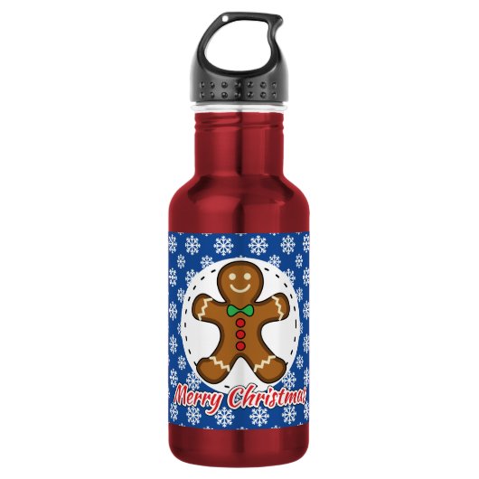 Gingerbread - Blue Snowflakes Pattern - Merry Xmas Edelstahlflasche (Vorderseite)