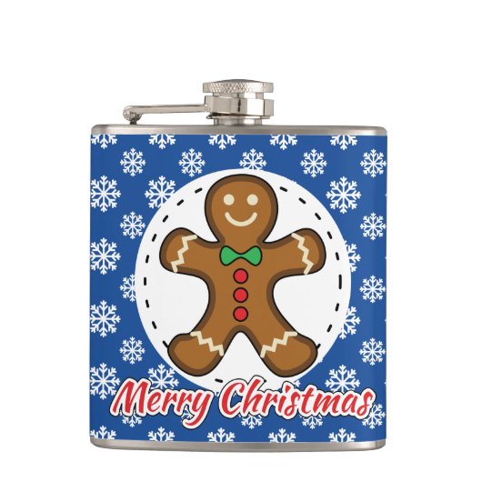 Gingerbread - Blue Snowflakes Pattern - Merry Xmas Flachmann (Vorderseite)