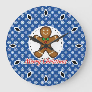 Gingerbread - Blue Snowflakes Pattern - Merry Xmas Große Wanduhr