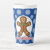 Gingerbread - Blue Snowflakes Pattern - Merry Xmas Milchtasse (Vorderseite)