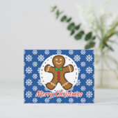 Gingerbread - Blue Snowflakes Pattern - Merry Xmas Postkarte (Stehend Vorderseite)