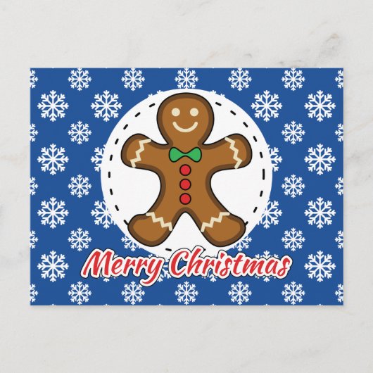 Gingerbread - Blue Snowflakes Pattern - Merry Xmas Postkarte (Vorderseite)