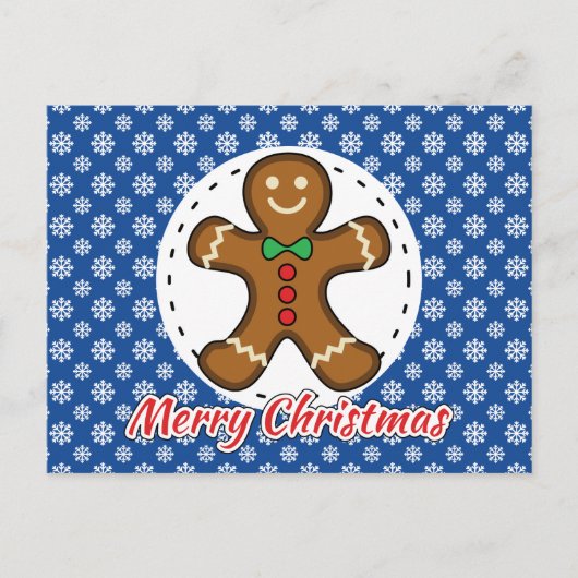 Gingerbread - Blue Snowflakes Pattern - Merry Xmas Postkarte (Vorderseite)