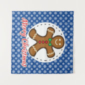 Gingerbread - Blue Snowflakes Pattern - Merry Xmas Wandteppich (Vorderseite (Horizontal))