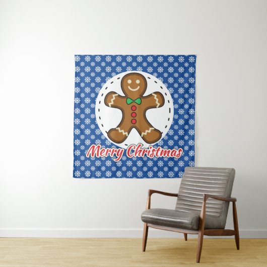 Gingerbread - Blue Snowflakes Pattern - Merry Xmas Wandteppich (Beispiel)