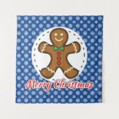 Gingerbread - Blue Snowflakes Pattern - Merry Xmas Wandteppich (Vorderseite)