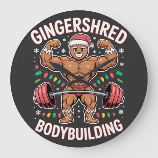 Gingerbread Bodybuilding Christmas Gym Große Wanduhr (Vorderseite)