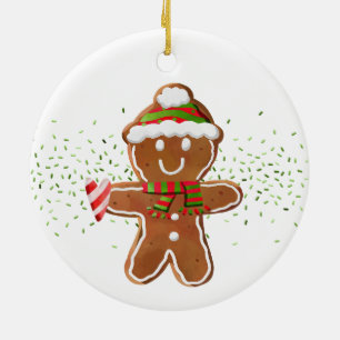 Gingerbread Boy Candy Cane HerzNAME Holliday Keramik Ornament