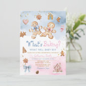 Gingerbread Boy Girl Cookies Pink Blue Winter  Einladung (Stehend Vorderseite)