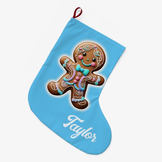 Gingerbread Boy Großer Weihnachtsstrumpf (Vorderansicht (hängend))