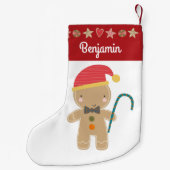 Gingerbread Boy Holiday Cookie Roter Grenzname Kleiner Weihnachtsstrumpf (Rückseite)