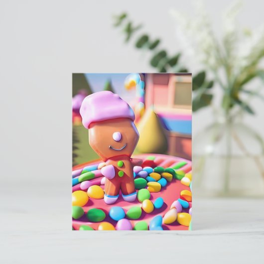 Gingerbread Boy macht gut - Weihnachtskunst Postkarte (Stehend Vorderseite)