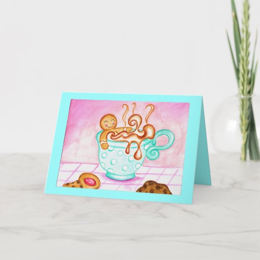 Gingerbread Boy Weihnachtskaffee Grußkarte Feiertagskarte (Vorderseite)
