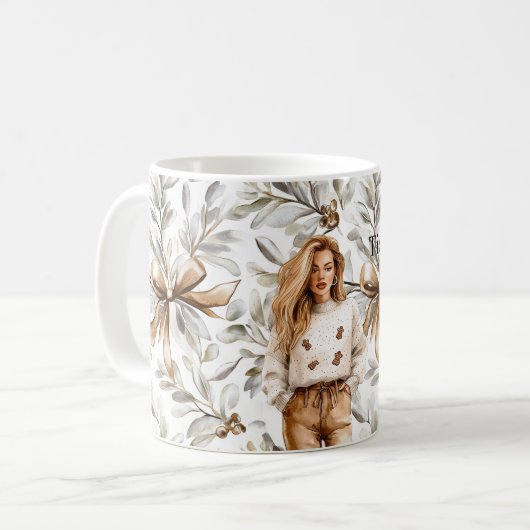 Gingerbread Brown Blond Girl Christmas Bow Kaffeetasse (Vorderseite Links)