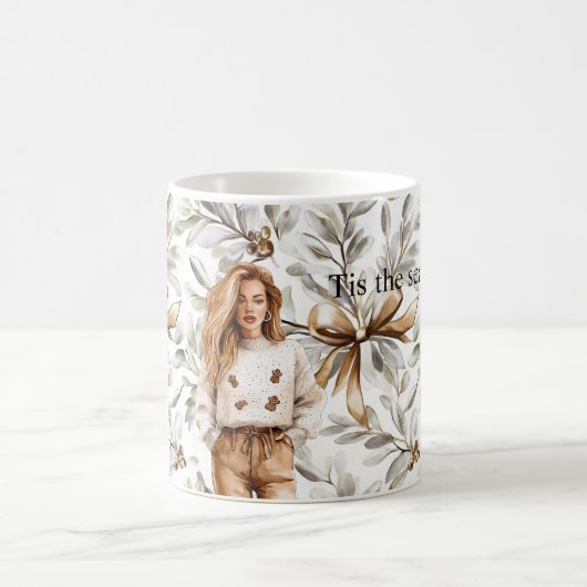 Gingerbread Brown Blond Girl Christmas Bow Kaffeetasse (Mittel)