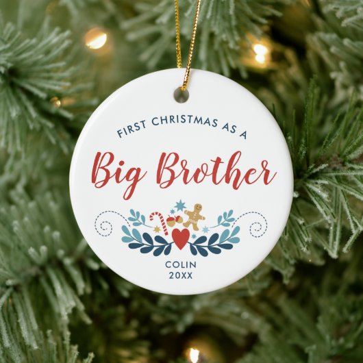 Gingerbread Candy Cane Personalisiert Big Brother Keramik Ornament (Baum)