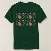 Gingerbread Candy Cane SnowFlake Pattern Christmas T-Shirt (Design vorne)