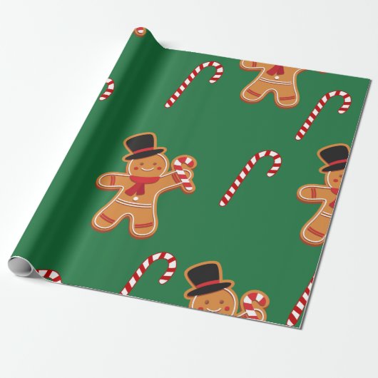 Gingerbread Candy Cane Weihnachten Geschenkpapier (Ungerollt)