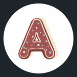 Gingerbread Christmas Anfangsbuchstabe A Runder Aufkleber<br><div class="desc">Gingerbread Weihnachten Erste Monogram Letter A. Ideal für X-Mas Dekorationen oder um Objekte während der Winterferien zu personalisieren.</div>