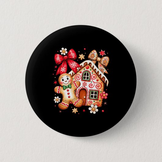 Gingerbread Christmas Bow Christmas House Retro Co Button (Vorderseite)