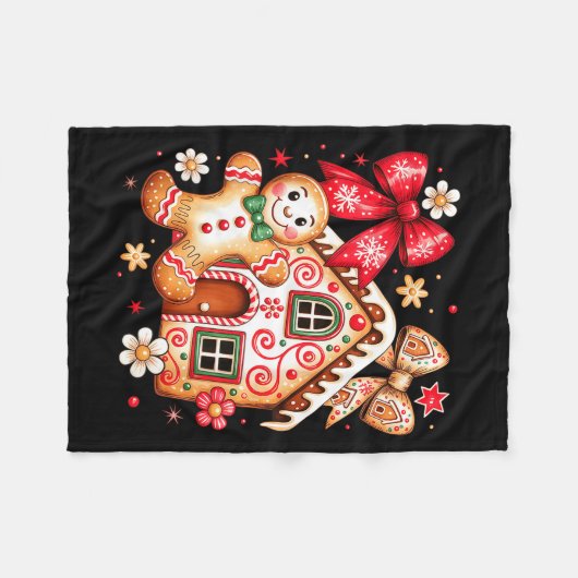 Gingerbread Christmas Bow Christmas House Retro Co Fleecedecke (Vorderseite (Horizontal))