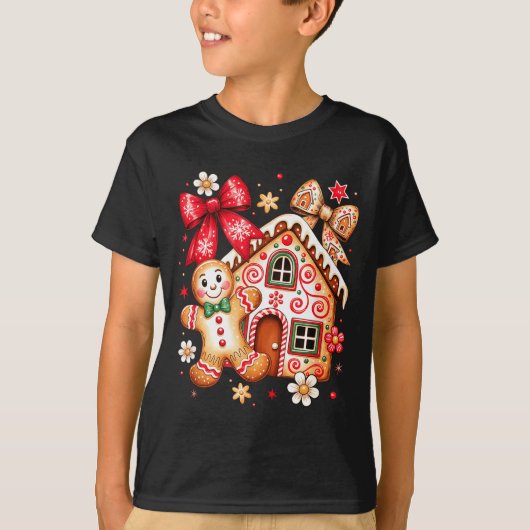 Gingerbread Christmas Bow Christmas House Retro Co T-Shirt (Vorderseite)