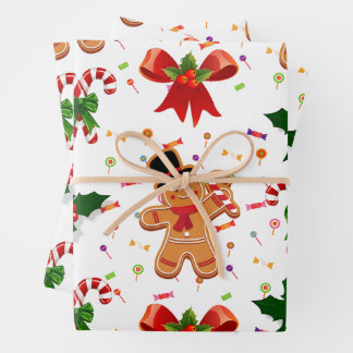 Gingerbread Christmas Candy Ribbon Geschenkpapier Set