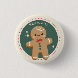 Gingerbread Christmas Gender reveal Team boy  Button
