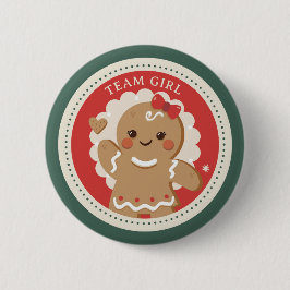 Gingerbread Christmas Gender reveal Team girl Button