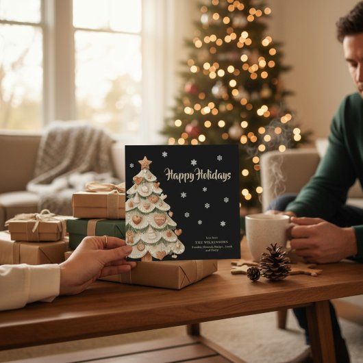 Gingerbread Christmas Tree Snowflake Holiday Card Einladung