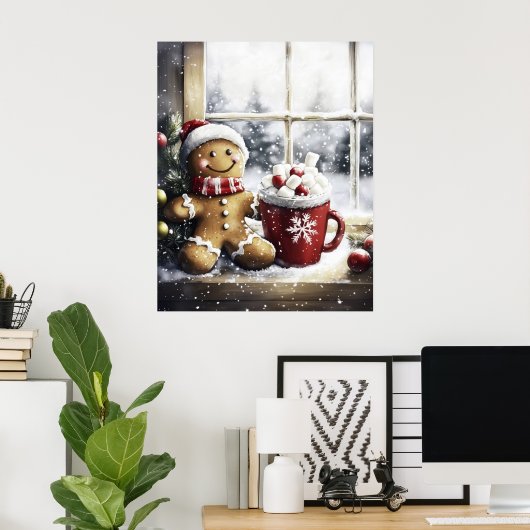 Gingerbread Christmas Wall Art, Cozy Coffee Lover Poster (Heimbüro)