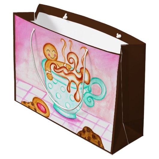 Gingerbread Coffee Gift Bag Große Geschenktüte (Rückseite Schrägansicht)