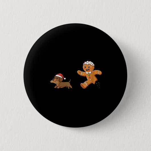 Gingerbread Cookie Chasing Dachshund Christmas Dog Button (Vorderseite)