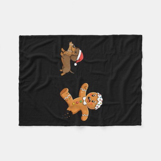 Gingerbread Cookie Chasing Dachshund Christmas Dog Fleecedecke (Vorderseite (Horizontal))
