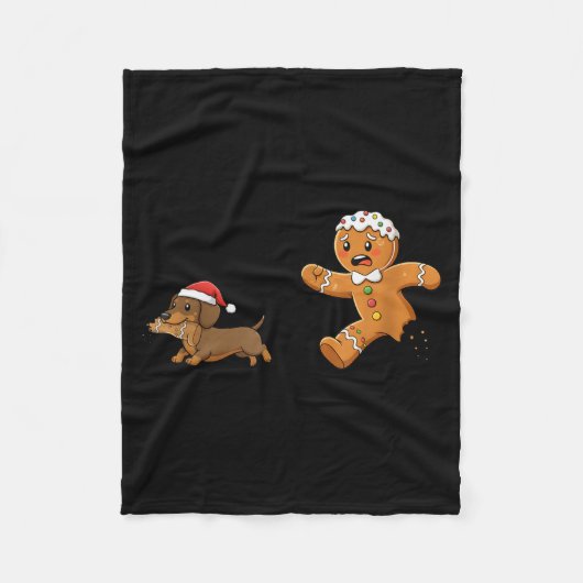 Gingerbread Cookie Chasing Dachshund Christmas Dog Fleecedecke (Vorderseite)